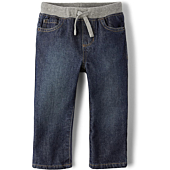 A boy baby or toddler wearing pull-on straight jeans