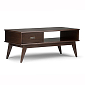 SIMPLIHOME Draper SOLID HARDWOOD 48 inch Wide Rectangle Mid Century Modern Coffee Table in Medium Auburn Brown, for the Living Room and Family Room