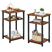 WLIVE Side Tables Set of 2, Small End Table, Adjustable 3-Tier Bedside Table with Sturdy Metal Frame, Tall Nightstand for Bedroom, Living Room, Sofa Table for Small Space, Rustic Brown