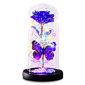 Greenke Valentines Day Rose Gifts for Her, Galaxy Purple Butterfly Rose in Glass Dome, Light Up Forever Rose Birthday Gifts for Women Mom Grandma Wife, Eternal Rose Gift for Mother's Day Anniversary
