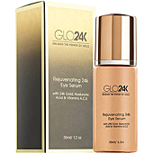 GLO24K Eye Serum with 24k Gold, Hyaluronic Acid, and Vitamins A,C,E. Potent Formula for the delicate skin around the eyes.