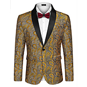 COOFANDY Mens Floral Tuxedo Jacket Paisley Shawl Lapel Suit Blazer Jacket for Dinner,Prom,Wedding Golden Yellow