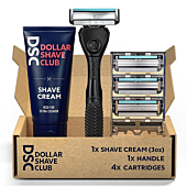 Dollar Shave Club 4-Blade Razor Starter Set, 1 Handle, 4x4-blade Cartridges, 3oz Shave Cream, Silver/Blue