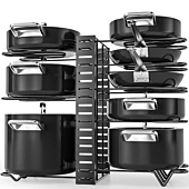 Pot Rack Organizers, 8 Tiers Pots and Pans Organizer for Kitchen Organization & Storage, Adjustable Pot Lid Holders & Pan Rack for Kitchen, Lid Organizer for Pots and Pans With 3 DIY Methods By G-TING 