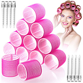 Jumbo Hair Curlers Rollers,24Pcs Big Hair Rollers Set with 12 Hair Curlers Self Grip Holding Rollers and 12 Stainless Steel Duckbill Clips for Long Medium Short Thick Fine Thin Hair Bangs Volume