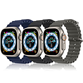3 Pack Ocean Sport Band for Apple Watch Band 49mm 44mm 45mm, Soft Silicone Adjustable Loop Titanium Buckle Wristbands Replacement for iWatch Series Ultra SE 8 7 6 5 4 3 2 1 Women Men, Bla/Gre/Blue-42