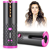 Cordless Automatic Hair Curler, Ceramic Rotating Wireless Auto Curling Iron Wand, Portable USB Rechargeable Spin Curler for Hair Styling (Grey)