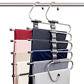 FeeraHozer Magic Pants Hangers Space Saving - 2 Pack for Closet Multiple Layers Multifunctional Uses Rack Organizer for Trousers Scarves Slack (2 Pack with 10 Metal Clips)