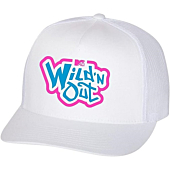 A stylish white flat bill hat with a neon Wild 'N Out logo, perfect for showing your love for your favorite MTV show