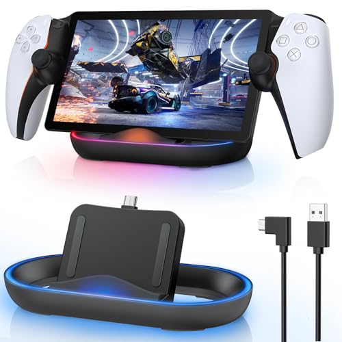 FASTSNAIL Charging Stand for PS Portal Remote Player, Portable Charge Dock Station with 14 RGB Light Modes and Type-C Cable, Charge Base Holder Accessories for PlayStation 5 Portal Console -Black
