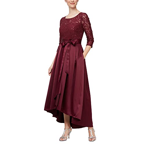 Alex Evenings Women's Satin Ballgown Dress with Pockets (Petite and Regular Sizes), Wine, 4