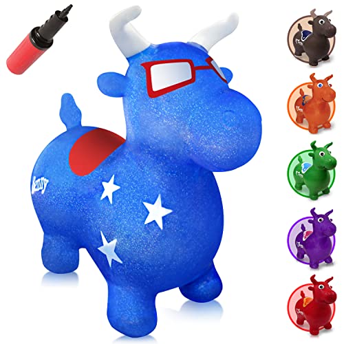 WALIKI Bouncy Horse Hopper | Benny The Jumping Bull Inflatable Hopping Pony for Toddlers | Blue