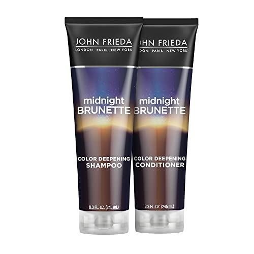 John Frieda Midnight Brunette Visibly Deeper Shampoo and Conditioner Set for Brunette Hair, with Evening Primrose Oil and Natural Cocoa, Natural or Color Treated Hair(8.3 oz, Pack of 2 Set)