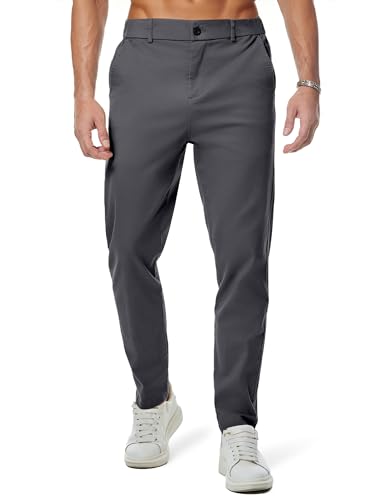 JMIERR Men's Stretch Chino Pants Business Casual Stretch Waist Slim Fit Tapered Cotton Twill Trousers Dress Pants, 2XL, Dark Grey