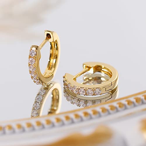 Gacimy Gold Huggie Earrings for Women 14K Real Gold Plated, Small Cubic Zirconia Cartilage Hoop Earrings Cuffs for Women