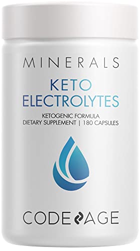 Codeage Keto Electrolytes Supplement – Vegan Electrolyte Tablets w Magnesium, Potassium, Calcium & Salt - Electrolyte Powder Salt Pills & Drink Hydration Supplements – Non-GMO, Keto Diet -180 Capsules
