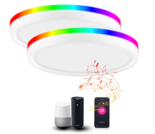 CLOUDY BAY 12 Inch LED Smart Flush Mount Ceiling Light,24W CCT, 4W RGB, Compatible with Alexa and Google Home Assistant,Pack of 2