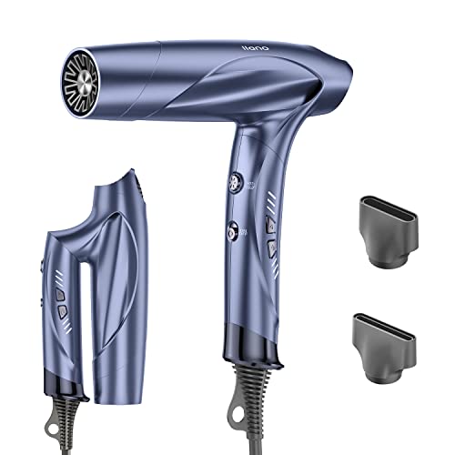 Hair Dryer Ionic Blow Dryer with 110,000 RPM Brushless Motor, Professional High-Speed Fast Drying Low Noise Salon Hair Dryer with Neutralizing Ion, Folding Portable Travel Hair Dryer -Silver Blue