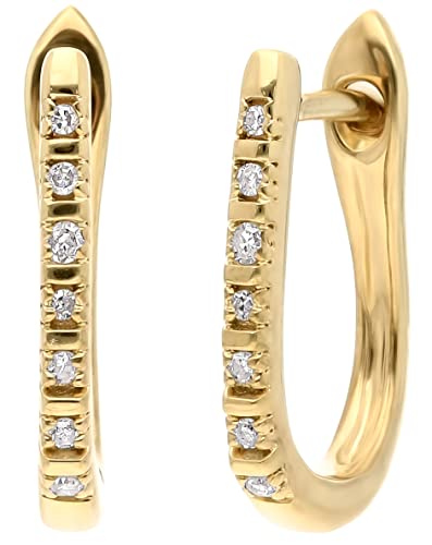 Diamond Earrings in 10k Yellow Gold Huggie Hoop Earrings with Natural Diamonds 0.04 Carat (G-H Color, SI1-SI2 Clarity) Fine Jewelry For Women Gifts, Handcrafted Earrings