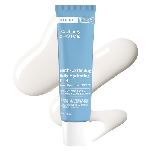 Paula's Choice RESIST Daily Hydrating Fluid Face Moisturizer with SPF 50 Sunscreen, Face Sunscreen for Oily Skin, Chamomile & Vitamin E, UVA/UVB Protection, Fragrance-Free, TSA Friendly, 2 Fl Oz