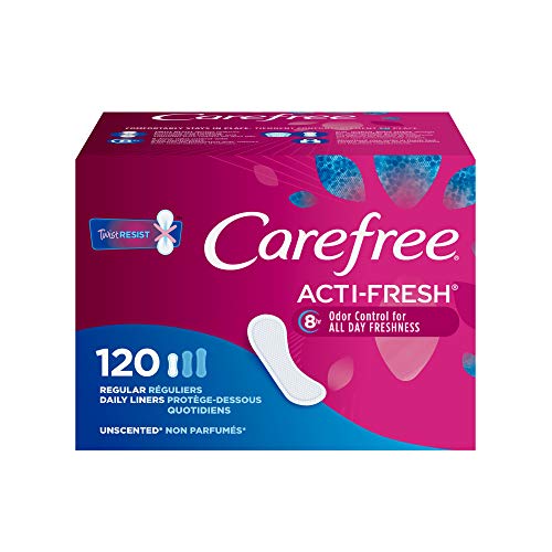 Carefree Acti-Fresh Panty Liners, Soft and Flexible Feminine Care Protection, Regular, 120 Count, (Package May vary)