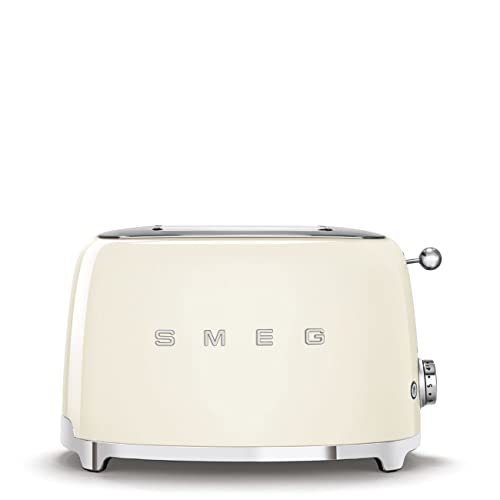 SMEG 2 Slice Toaster with 6 Presets and Defrost Function and Removable Crumb Tray TSF01CRUS, Cream