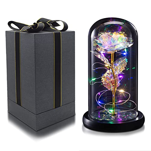 Valentine's Rose Gifts for Women,Birthday Flower Gifts for Mom,Beauty and The Beast Rose Light Up in A Glass Dome,Unique Gifts is for Girlfriend,Christmas,Anniversary,Valentine's Day,Mother Day