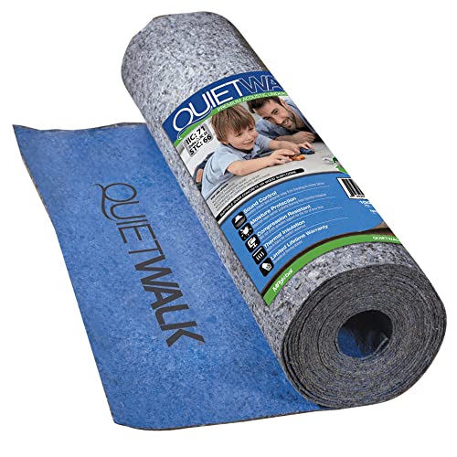 QuietWalk Laminate and Floating Wood Flooring Underlayment with Attached Vapor Barrier- Sound Reduction, Compression Resistant, Moisture Protection 3'Wx33'4"L Roll (Covers 100 sq. ft) QW100B1LT