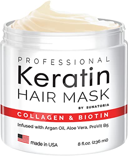 Professional Keratin Hair Mask - Made in USA - Nourishment Treatment for Hair Repair & Beauty - Biotin Collagen Coconut Oil & Pro-Vitamin B5 Protein Mask - Hair Vitamin Complex for All Hair Types