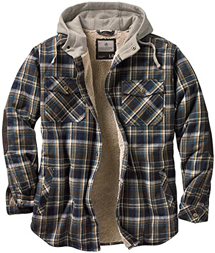 Legendary Whitetails Men's Standard Camp Night Berber Lined Hooded Flannel Shirt Jacket, Upland Plaid, X-Large