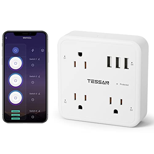 Smart Plug Outlet Extender Compatible with Alexa Google Home, TESSAN WiFi Multi Plug Outlet with 3 Outlets 3 USB, Wall Outlet Surge Protector Power Strip 900J for Indoor, Voice and Smartlife Control