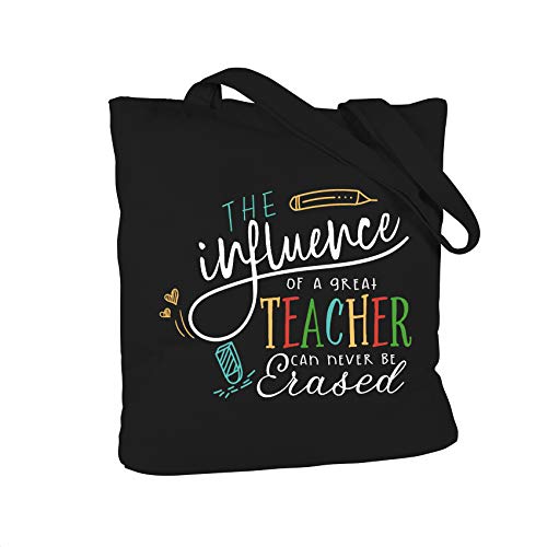 ElegantPark Best Teacher Gifts Funny Teacher Christmas Gifts for Teacher Appreciation Gift Canvas Teacher Bag Black with interior Pocket
