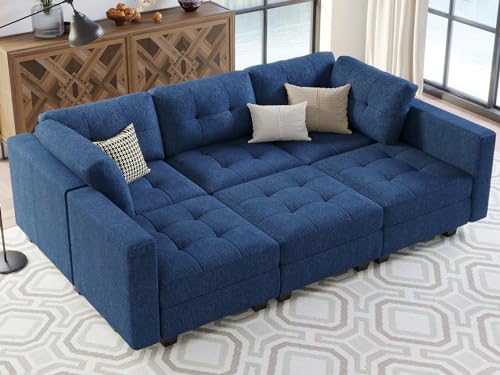 Belffin Modular Sectional Sofa Sleeper Couch Set Convertible Sectional Sleeper Sofa Bed with Storage Seat Modular Sectional Couch Bed Blue