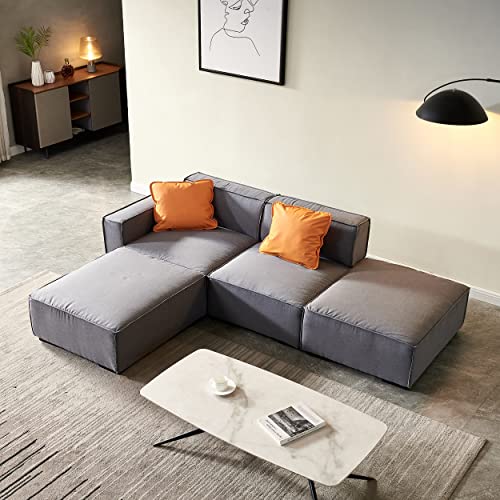 WILLIAMSPACE 96" Modular Sectional Sofa, Convertible L Shaped 4 Seat Couch with 2 Pillows, Modern Luxury Sofa with Oversized Soft Seat and Ottoman Chaise for Living Room, Dark Grey