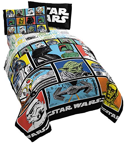 Jay Franco Star Wars Classic Grid 4 Piece Twin Bed Set - Includes Reversible Comforter & Sheet Set - Bedding Features Luke Skywalker - Super Soft Fade Resistant Microfiber