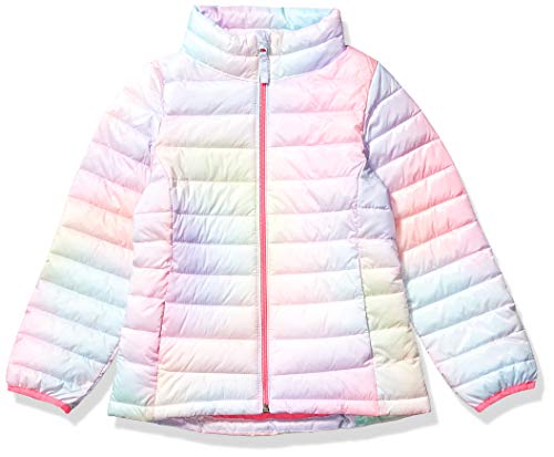 Amazon Essentials Girls' Lightweight Water-Resistant Packable Mock Puffer Jacket, Pink, Ombre, X-Small