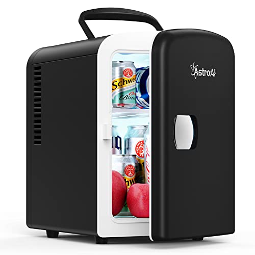 AstroAI Mini Fridge, 4 Liter/6 Can AC/DC Portable Thermoelectric Cooler and Warmer Refrigerators for Christmas Gift, Skincare, Beverage, Food, Home, Office and Car, ETL Listed (Black)