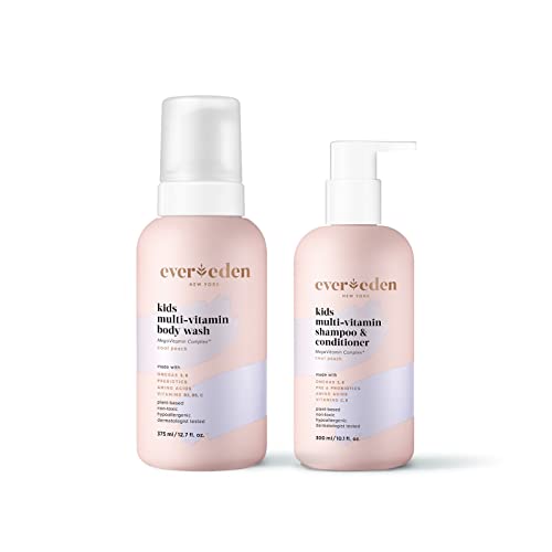 Evereden Kids Shampoo and Conditioner 2 in 1, 10.1 fl oz. & Evereden Kids Body Wash, 12.7 fl oz. | Cool Peach Scent | 2 Item Bundle Set | Clean and Natural Kids Bodycare