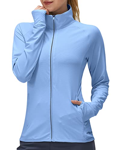 Women's UPF 50+ UV Sun Protection Clothing Long Sleeve Athletic Hiking Shirts Lightweight SPF Zip Up Outdoor Jacket(Lavender Blue,L)