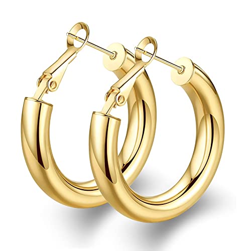 wowshow Chunky Thick Gold Tube Hoops Earrings for Women