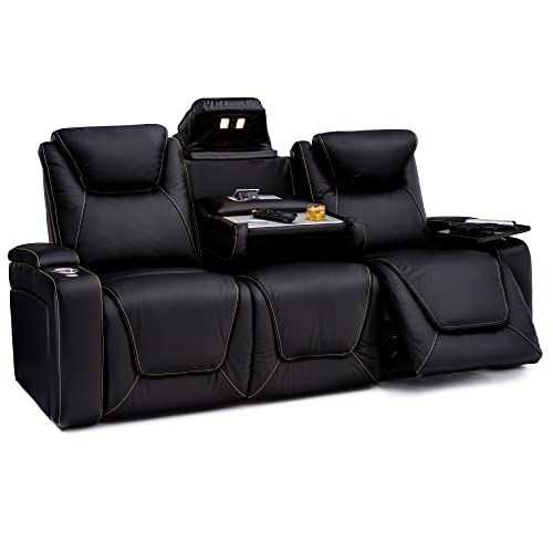 Seatcraft Concerto Heat & Massage Sofa, Home Theater Seating, Living Room, Powered Headrest, Powered Lumbar, Top Grain Leather 7000, Powered Recline, Black