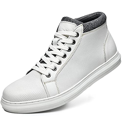 Arkbird Men's Fashion Oxford Ankle Sneaker Boots Casual Mid-Top Walking Shoes for Men Preforation Leather Upper White Size 7