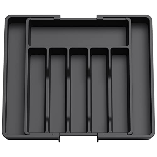 Expandable silverware organizer fits various drawer sizes & utensils.