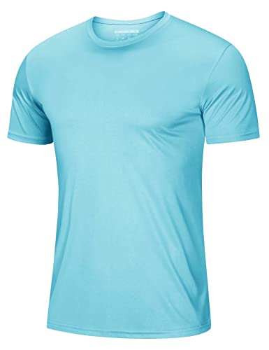 Men T Shirts Short Sleeve Dry Fit Shirts Workout Performance Shirts Quick Dry Shirts UV T Shirt Outdoor Shirts Men Lake Blue