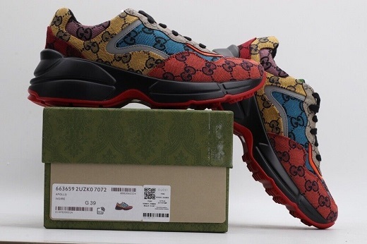 Gucci Rython sneakers in men's size 16G/17 US, made with multi-colored canvas and the signature GG monogram. Guaranteed authentic