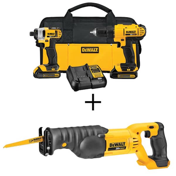 20V MAX Cordless Drill/Impact Combo Kit, 20V MAX Cordless Reciprocating Saw, (2) 20V 1.3Ah Batteries, and Charger