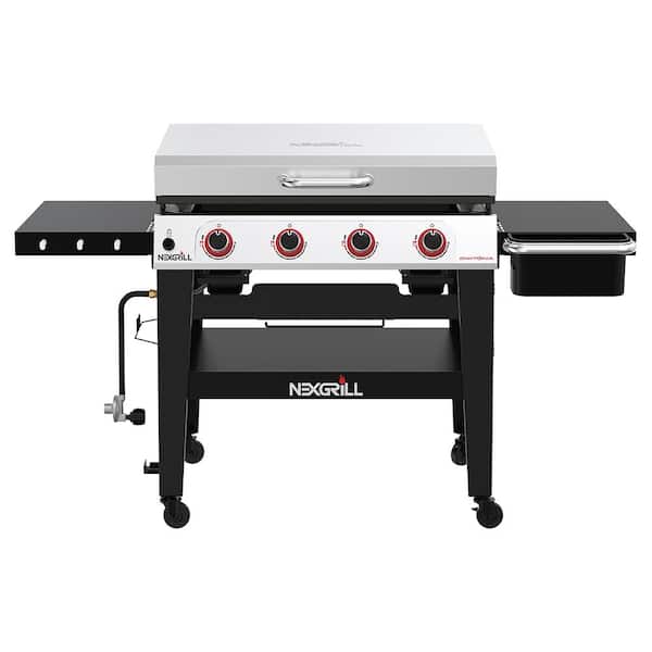Daytona 4-Burner Propane Gas Grill 36 in. Flat Top Griddle in Black with Stainless Steel Lid