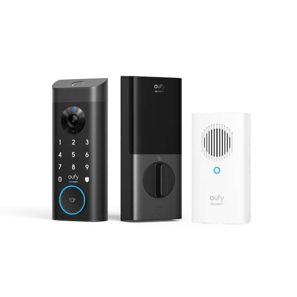 E330 Black Video Smart Lock WiFi 3-in-1 Camera, Doorbell, and Fingerprint Keyless Entry Door Lock with Built-In Chime