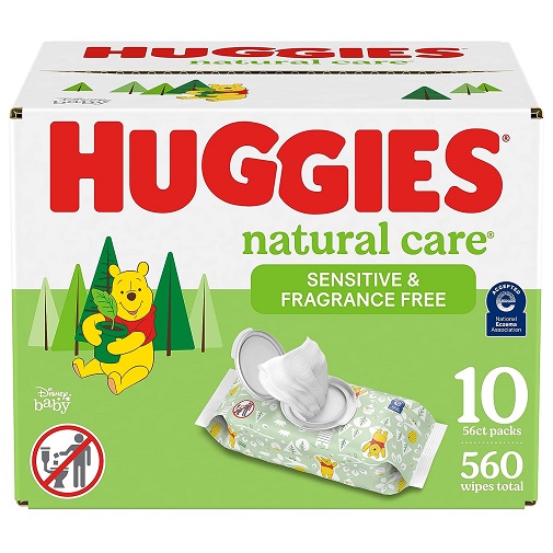Baby Wipes, Huggies Natural Care Sensitive Baby Diaper Wipes, Unscented, Hypoallergenic, 10 Flip-Top Packs (560 Wipes Total)