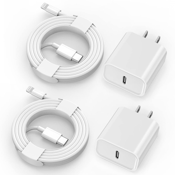 IPhone Charger Apple MFi Certified 2 Pack 20W PD White Fast Charger Block With 6FT Lightning Cable For IPhone 14 13 12 11